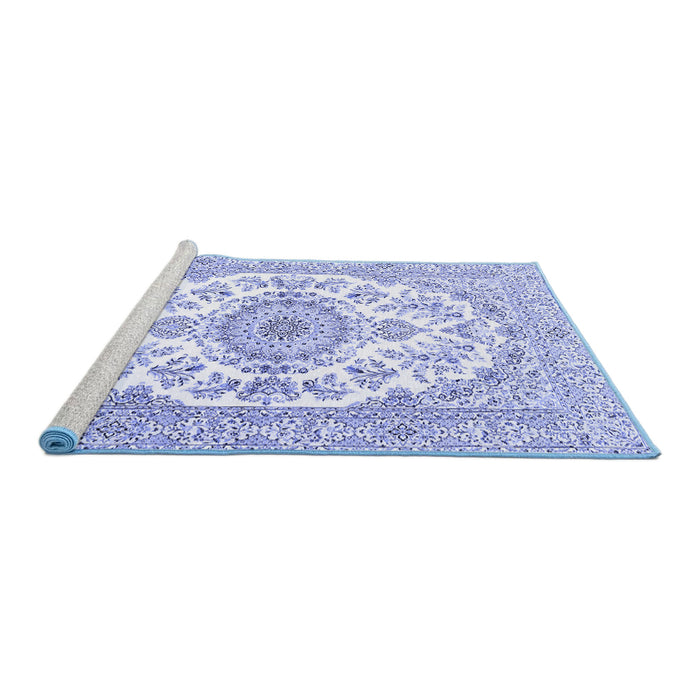 Sideview of Machine Washable Persian Blue Traditional Rug, wshtr4582blu