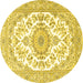 Round Machine Washable Persian Yellow Traditional Rug, wshtr4582yw