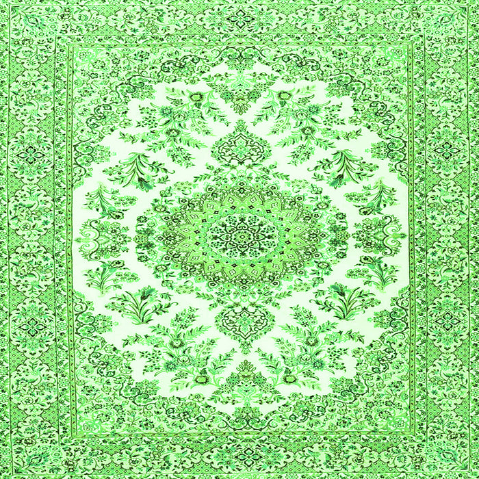 Round Machine Washable Persian Green Traditional Area Rugs, wshtr4582grn
