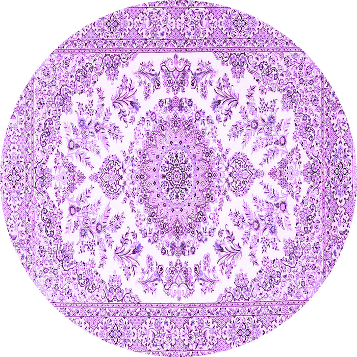 Round Machine Washable Persian Purple Traditional Area Rugs, wshtr4582pur