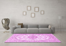 Machine Washable Persian Pink Traditional Rug in a Living Room, wshtr4582pnk