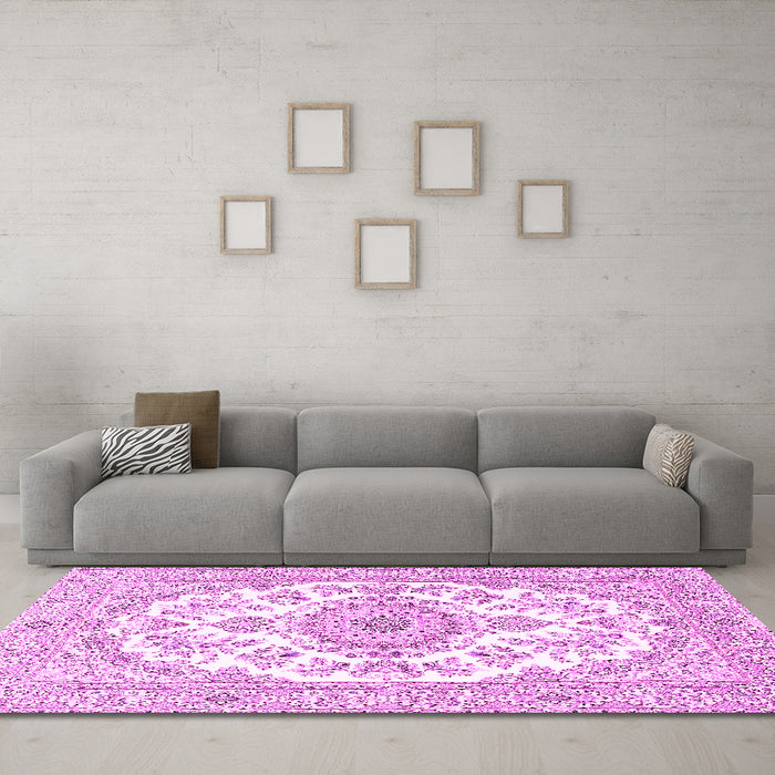 Machine Washable Persian Pink Traditional Rug in a Living Room, wshtr4582pnk