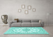 Machine Washable Persian Turquoise Traditional Area Rugs in a Living Room,, wshtr4582turq
