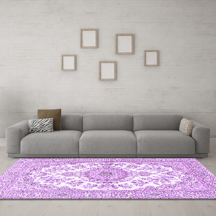 Machine Washable Persian Purple Traditional Area Rugs in a Living Room, wshtr4582pur