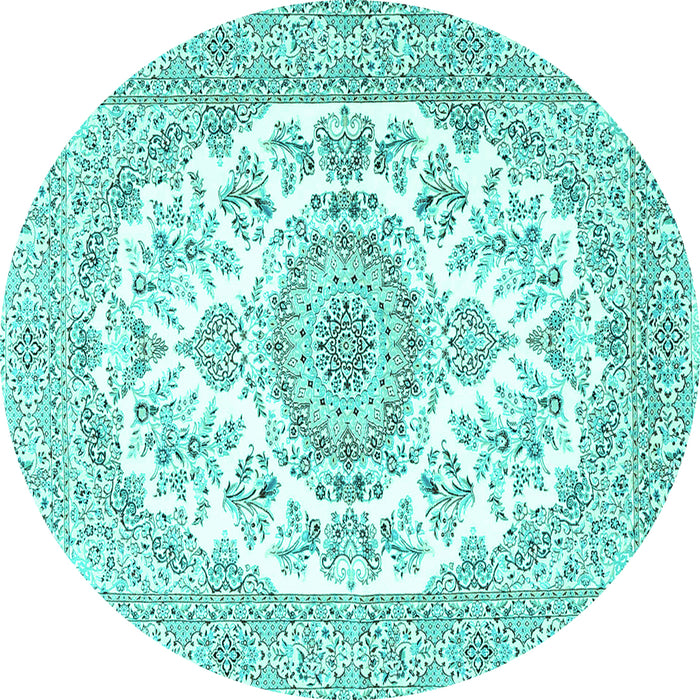 Round Machine Washable Persian Turquoise Traditional Area Rugs, wshtr4582turq