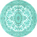 Round Machine Washable Persian Turquoise Traditional Area Rugs, wshtr4582turq