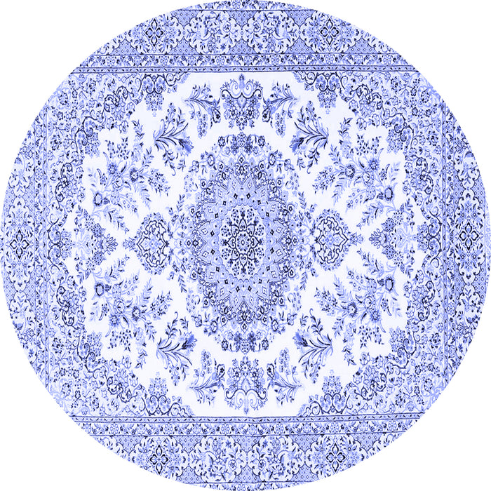 Round Machine Washable Persian Blue Traditional Rug, wshtr4582blu