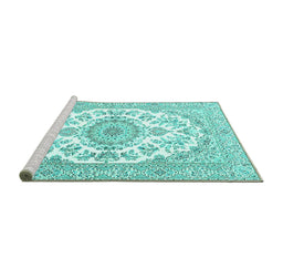 Sideview of Machine Washable Persian Turquoise Traditional Area Rugs, wshtr4582turq