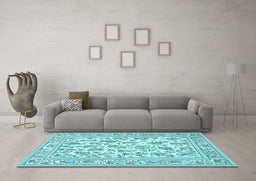 Machine Washable Persian Light Blue Traditional Rug in a Living Room, wshtr4583lblu