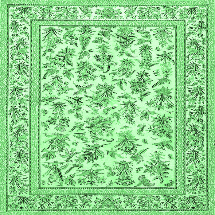 Square Machine Washable Persian Emerald Green Traditional Area Rugs, wshtr4583emgrn