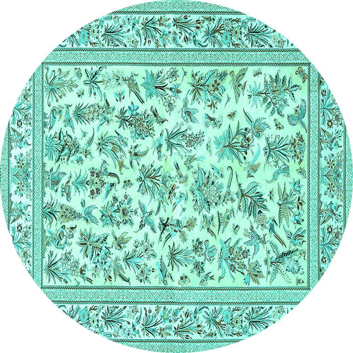 Round Persian Turquoise Traditional Rug, tr4583turq