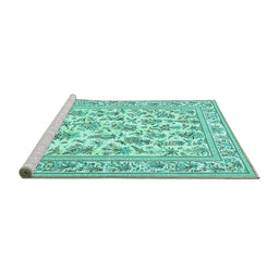 Sideview of Machine Washable Persian Turquoise Traditional Area Rugs, wshtr4583turq