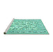 Sideview of Machine Washable Persian Turquoise Traditional Area Rugs, wshtr4583turq