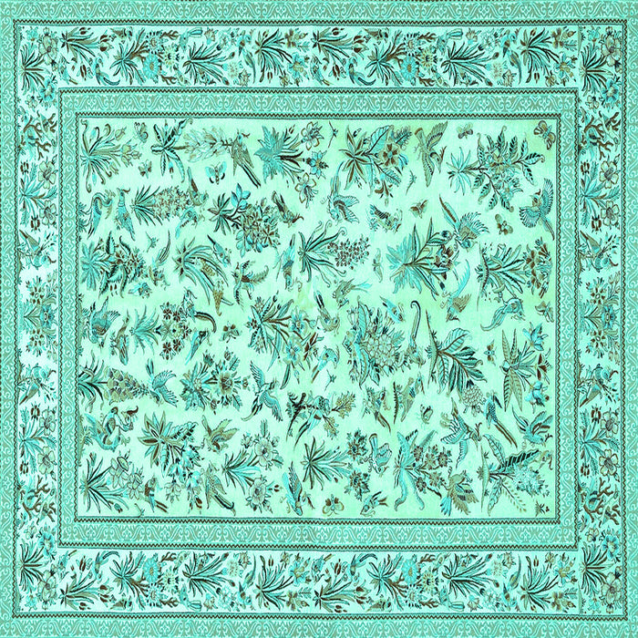 Square Machine Washable Persian Turquoise Traditional Area Rugs, wshtr4583turq