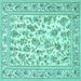 Square Machine Washable Persian Turquoise Traditional Area Rugs, wshtr4583turq