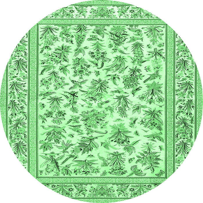 Round Machine Washable Persian Emerald Green Traditional Area Rugs, wshtr4583emgrn