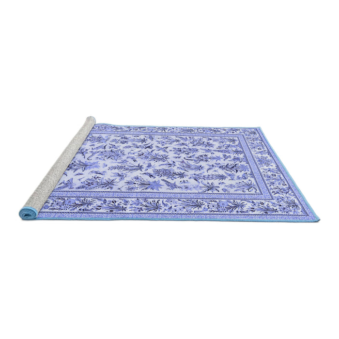 Sideview of Machine Washable Persian Blue Traditional Rug, wshtr4583blu