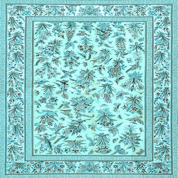 Square Machine Washable Persian Light Blue Traditional Rug, wshtr4583lblu