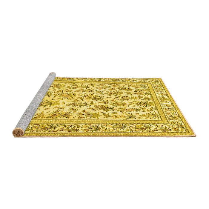 Sideview of Machine Washable Persian Yellow Traditional Rug, wshtr4583yw