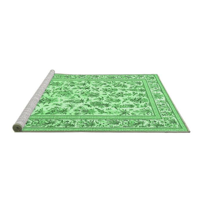 Sideview of Machine Washable Persian Emerald Green Traditional Area Rugs, wshtr4583emgrn