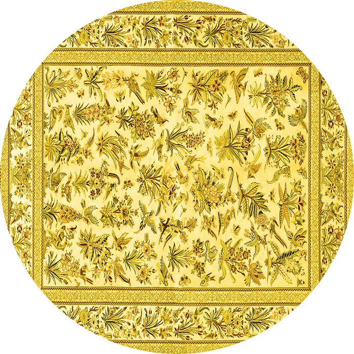 Round Persian Yellow Traditional Rug, tr4583yw