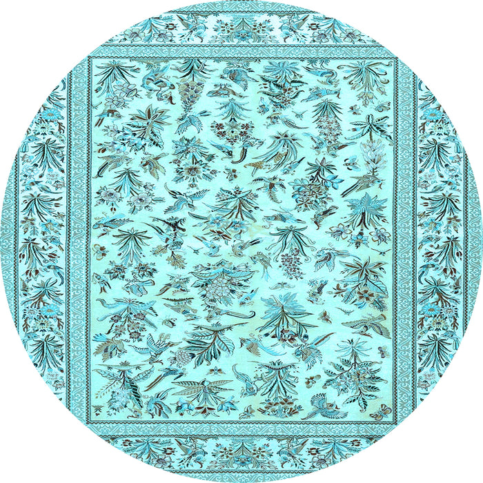 Round Machine Washable Persian Light Blue Traditional Rug, wshtr4583lblu