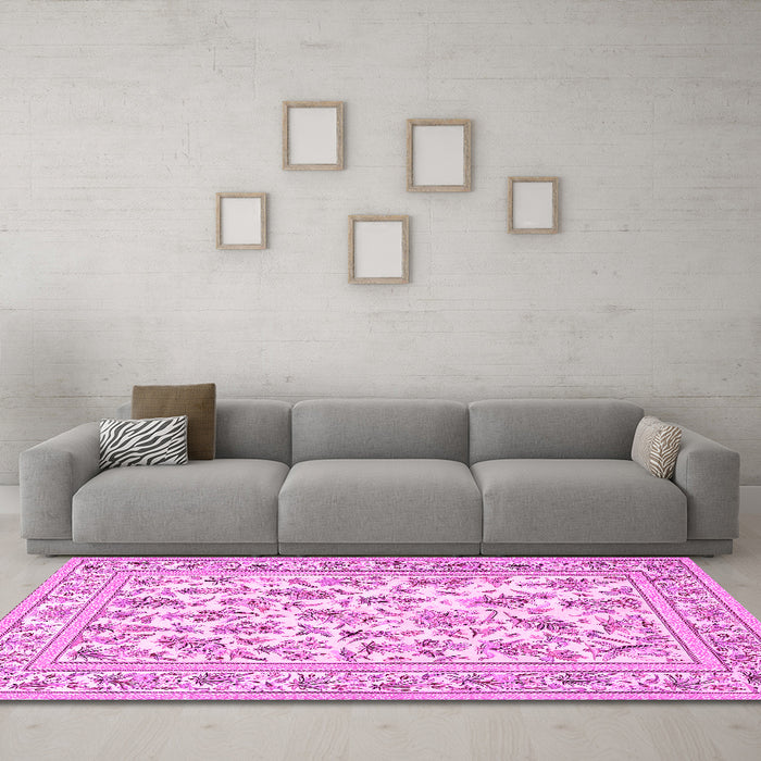 Machine Washable Persian Pink Traditional Rug in a Living Room, wshtr4583pnk