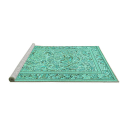Sideview of Machine Washable Animal Turquoise Traditional Area Rugs, wshtr4584turq