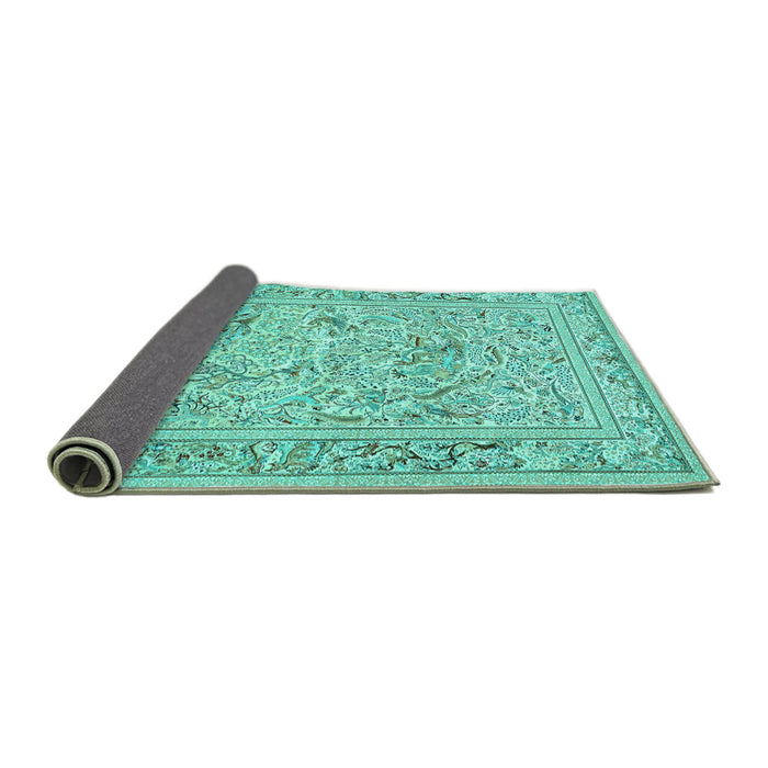 Sideview of Animal Turquoise Traditional Rug, tr4584turq