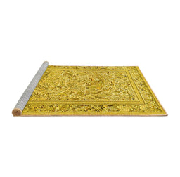 Sideview of Machine Washable Animal Yellow Traditional Rug, wshtr4584yw
