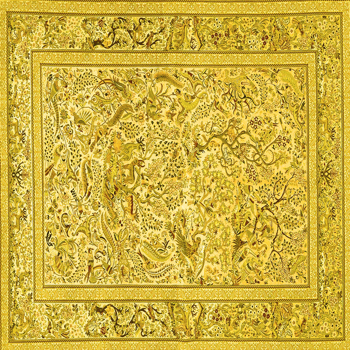 Square Machine Washable Animal Yellow Traditional Rug, wshtr4584yw