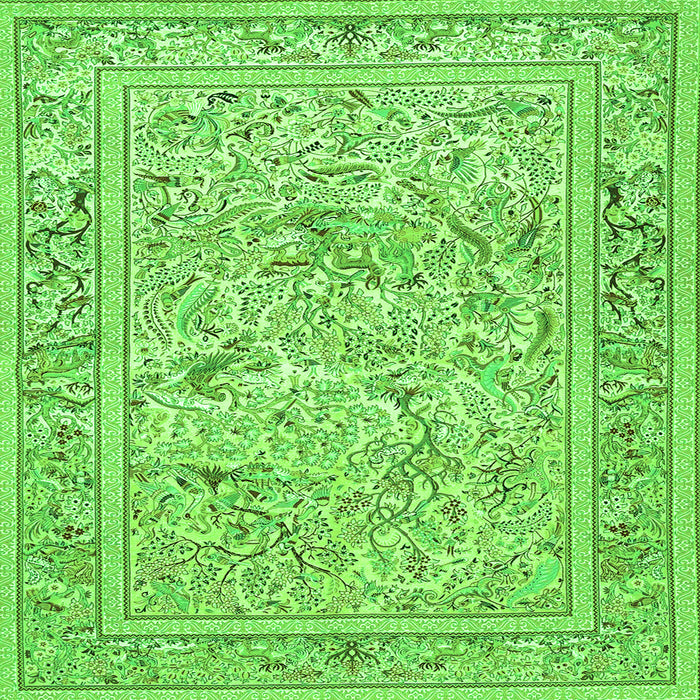 Round Machine Washable Animal Green Traditional Area Rugs, wshtr4584grn