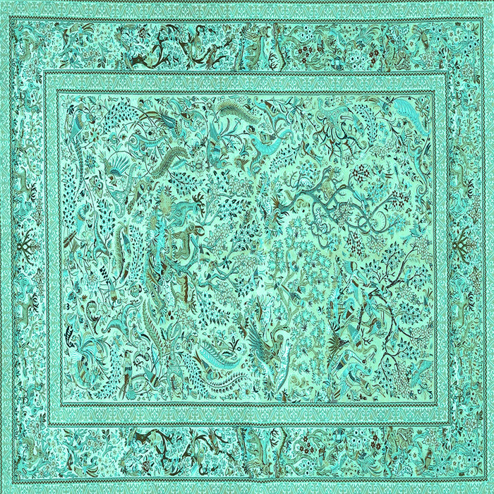 Square Animal Turquoise Traditional Rug, tr4584turq