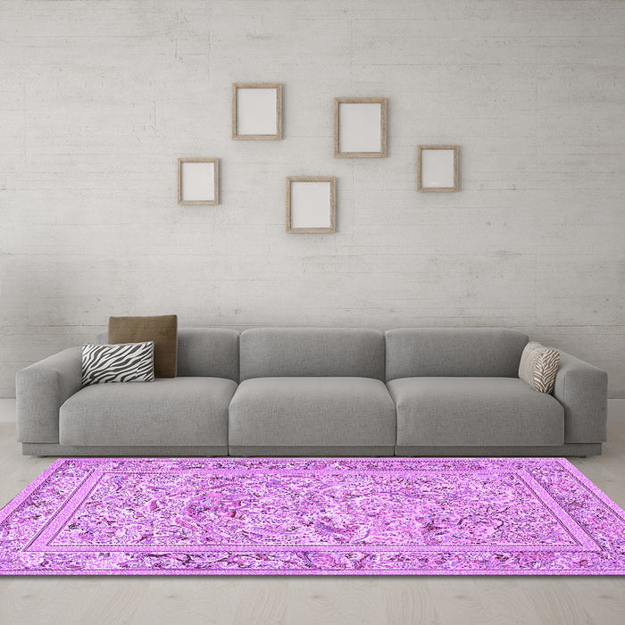 Machine Washable Animal Purple Traditional Area Rugs in a Living Room, wshtr4584pur