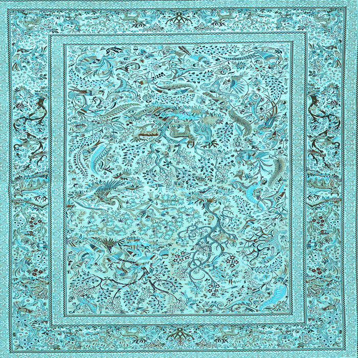 Square Machine Washable Animal Light Blue Traditional Rug, wshtr4584lblu