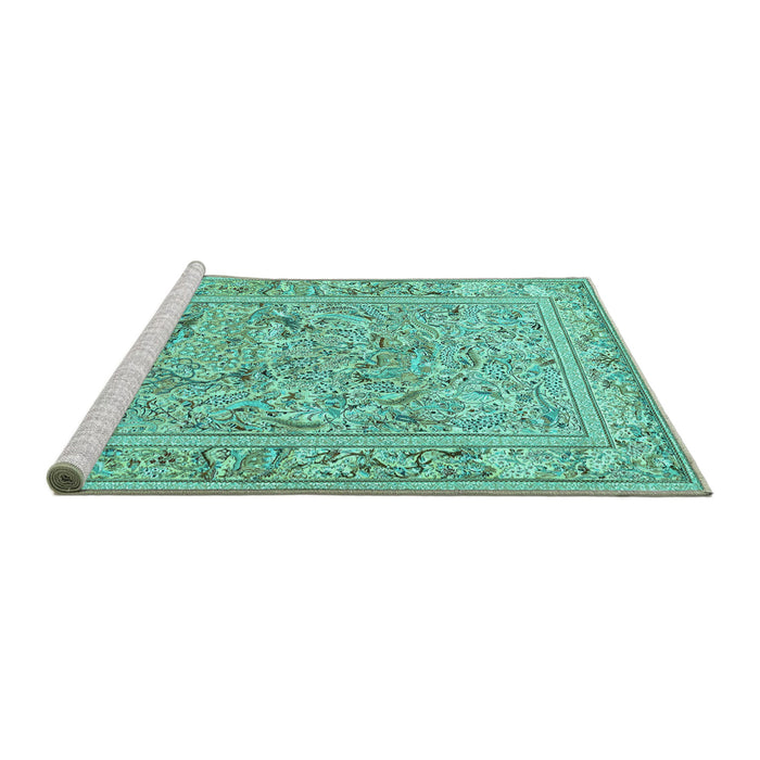 Sideview of Machine Washable Animal Turquoise Traditional Area Rugs, wshtr4585turq