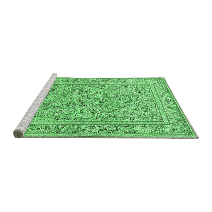 Sideview of Machine Washable Animal Emerald Green Traditional Area Rugs, wshtr4585emgrn