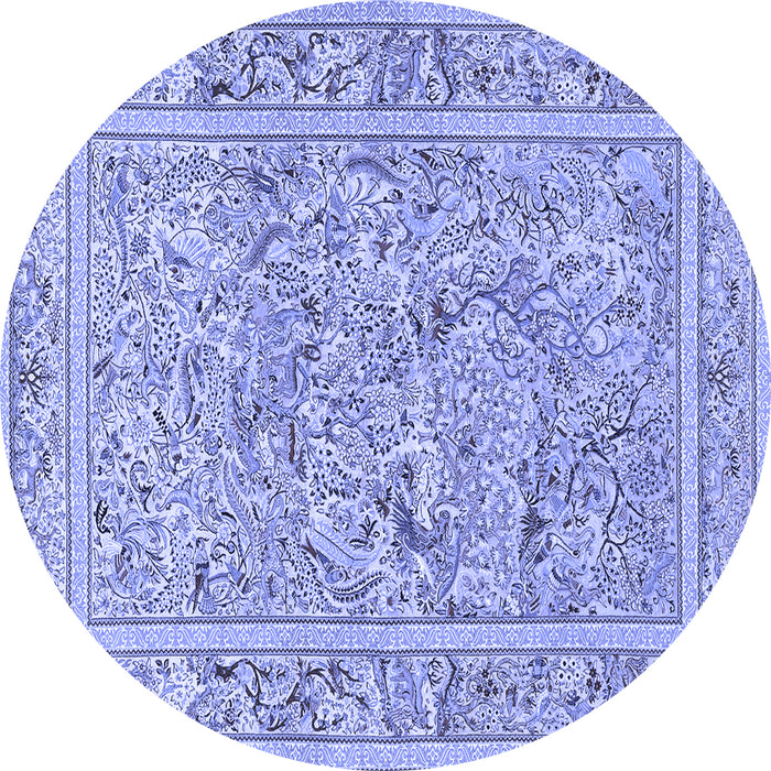 Round Machine Washable Animal Blue Traditional Rug, wshtr4585blu