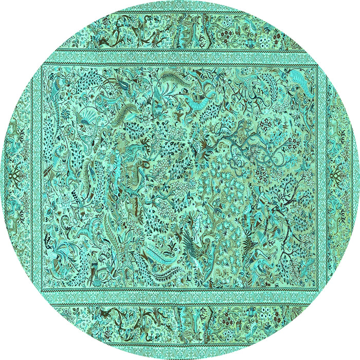 Round Animal Turquoise Traditional Rug, tr4585turq