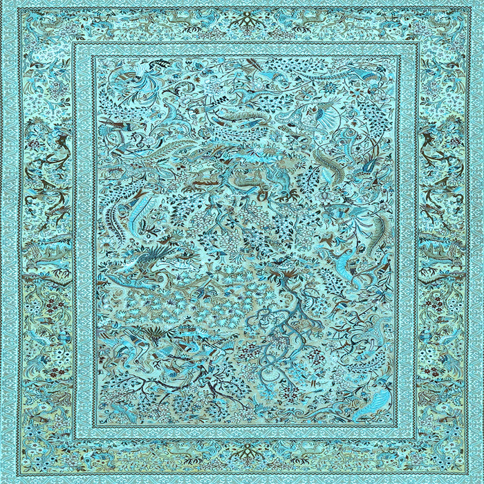 Square Machine Washable Animal Light Blue Traditional Rug, wshtr4585lblu