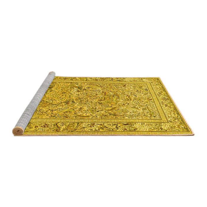Sideview of Machine Washable Animal Yellow Traditional Rug, wshtr4585yw