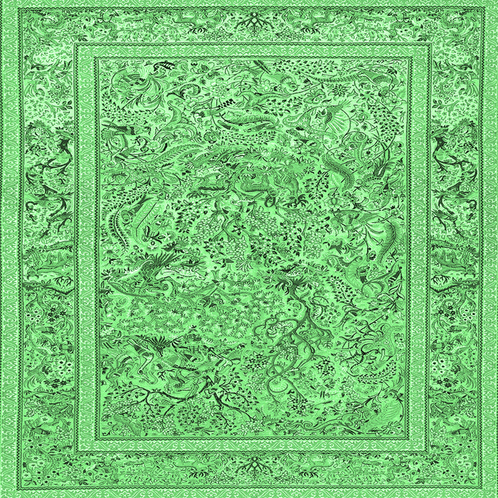 Square Animal Emerald Green Traditional Rug, tr4585emgrn
