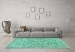 Machine Washable Animal Turquoise Traditional Area Rugs in a Living Room,, wshtr4585turq