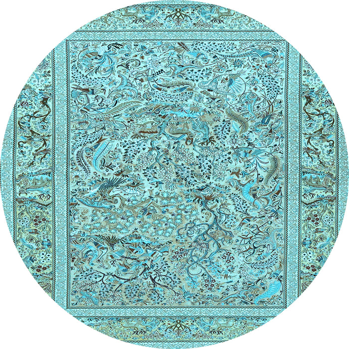 Round Animal Light Blue Traditional Rug, tr4585lblu