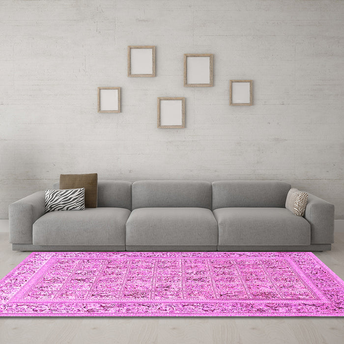 Machine Washable Animal Pink Traditional Rug in a Living Room, wshtr4586pnk