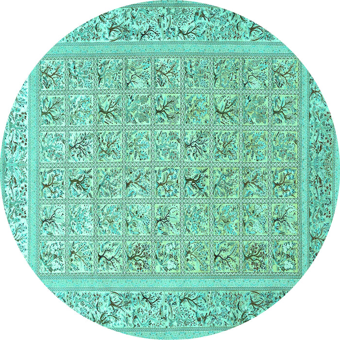 Round Machine Washable Animal Turquoise Traditional Area Rugs, wshtr4586turq