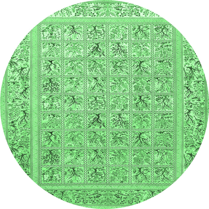 Round Machine Washable Animal Emerald Green Traditional Area Rugs, wshtr4586emgrn