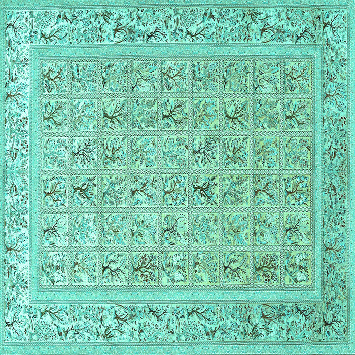 Square Animal Turquoise Traditional Rug, tr4586turq