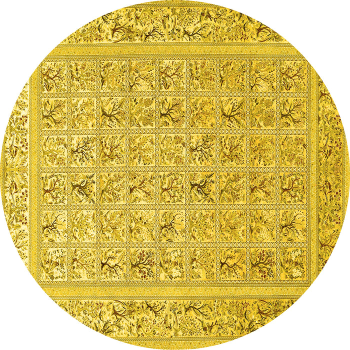 Round Animal Yellow Traditional Rug, tr4586yw
