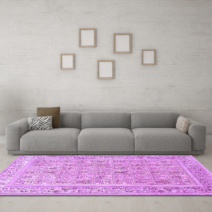 Machine Washable Animal Purple Traditional Area Rugs in a Living Room, wshtr4586pur